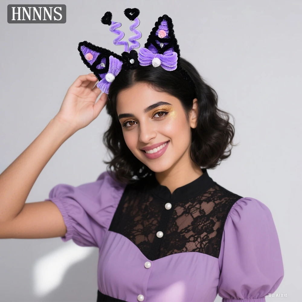 

HNNNS Halloween Theme Hairbands Purple Rabbit Ears Headbands Handmade Bow Hair Decoration Cute Holiday Dress Up Headwear A390
