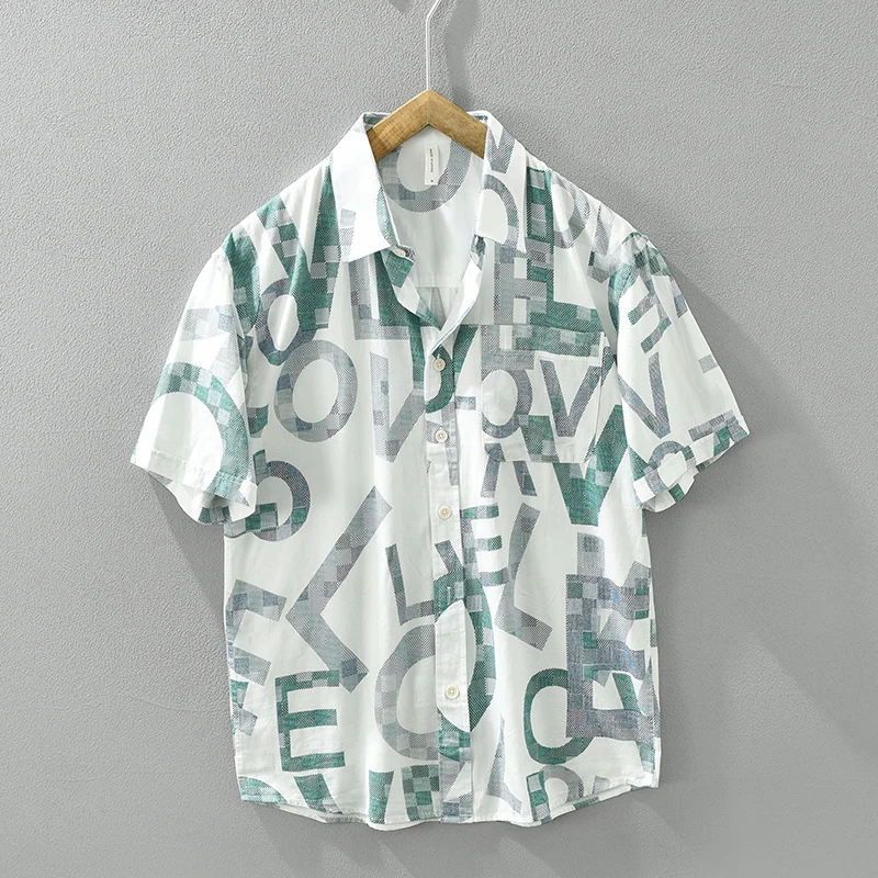 

Fashion Letter Print Short Sleeve Shirts for Men 2024 Summer New Plus Size Casual Loose Cotton Shirts
