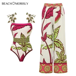 Bañador de una pieza con estampado de plantas tropicales para mujer, conjunto de Bikini, ropa de playa, traje de baño de lujo