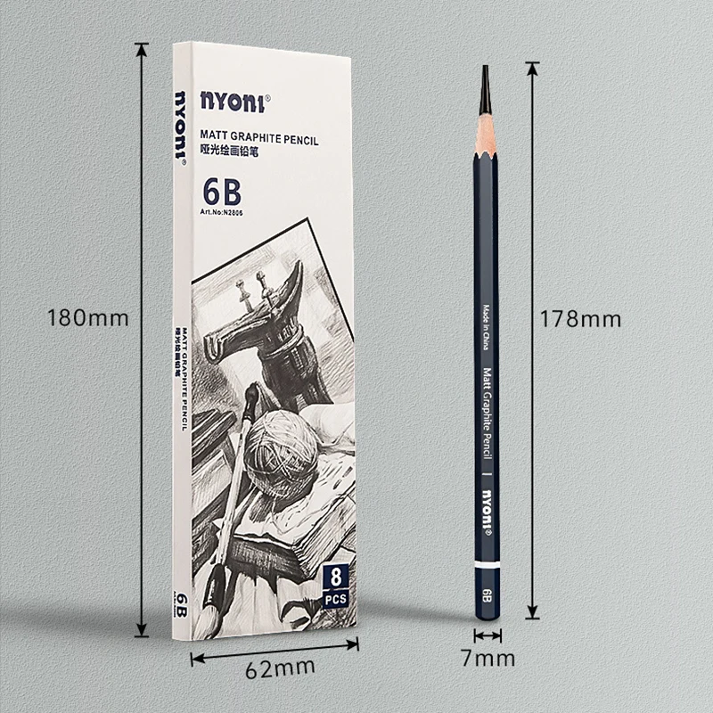 NYONI-Matte Graphite Sketch Pencil Set, Artista Estudantes Lápis, Pintura e Desenho, Art Supplies, 2B, 4B, 6B, 8B, 12B