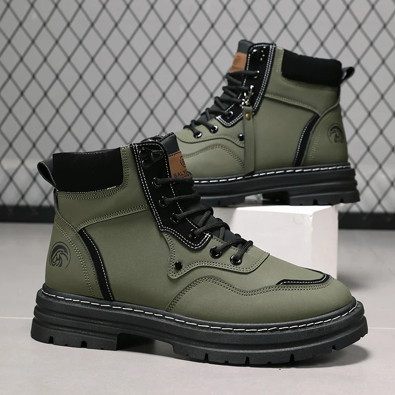 Men's casual boots four seasons breathable light soft sole comfort outdoor work boots fashion youth Joker walking high top boots
