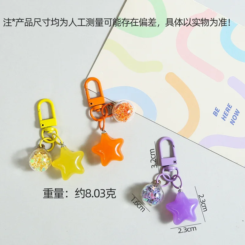 2pcs Metal Keyrings Buckle With Jelly Stars Bottle Pendant Colored Keychain For Diy Jewelry Making Key Accessories Wholesale
