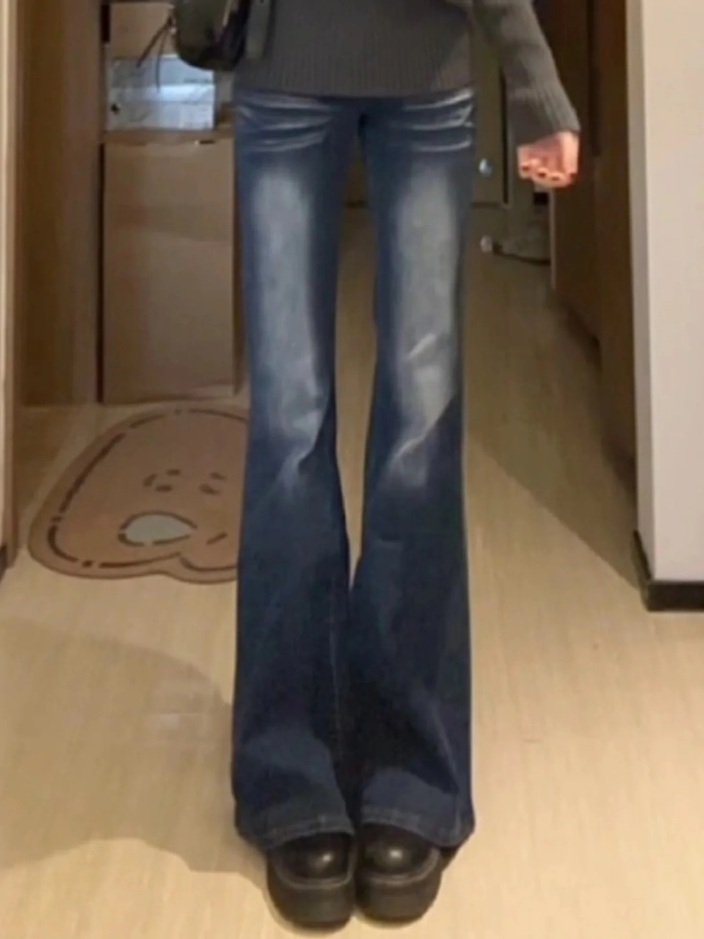 

Женские джинсы в стиле ретро American Bell Bot, зимние, новые, облегающие, винтажные, синие, с высокой талией, широкие штанины, повседневные