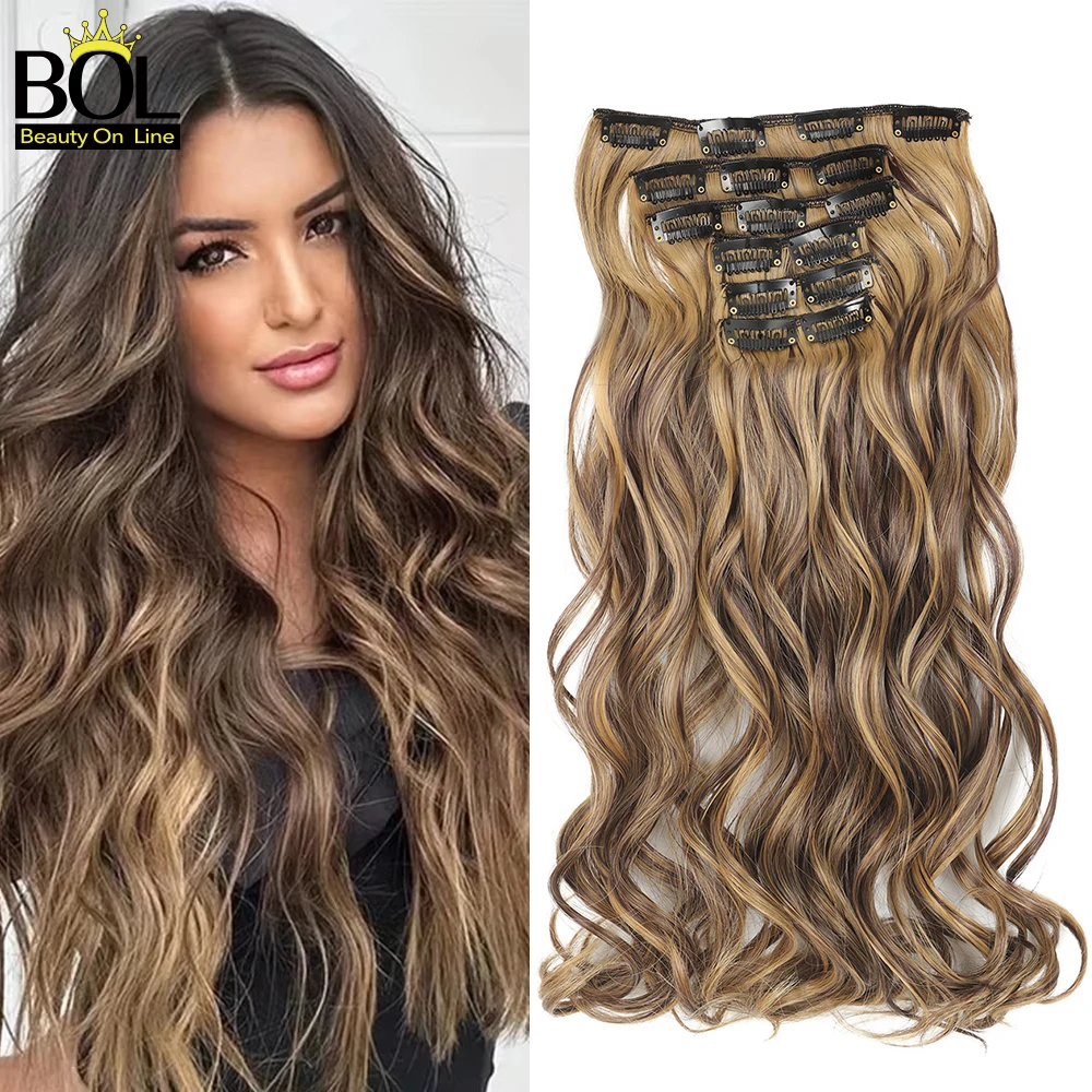 extensoes-de-cabelo-com-clipe-onduladas-castanhas-com-mechas-loiras-ombre-18-polegadas-6-pecas-conjunto-sinteticas-resistentes-ao-calor-para-mulheres