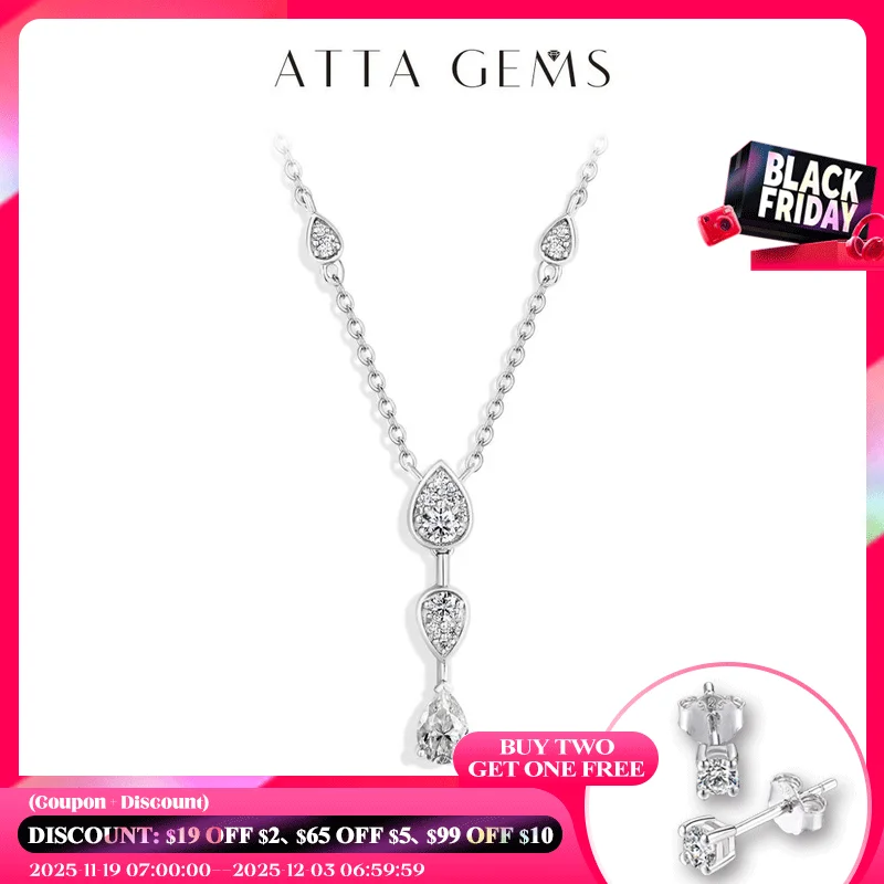 

ATTAGEMS Water Drop Moissanite Necklace Y Shape S925 Sterling Silver Women Engagement Elegant Tassel Clavicle Chain High Quality