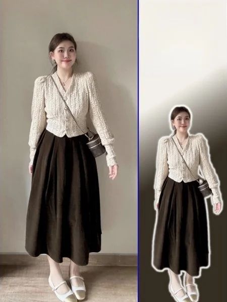 

Комплект из двух предметов: укороченный жакет и юбка из бархата с кружевными вставками и вырезами, винтажный художественный стиль, для женщин, модный зимний наряд больших размеров