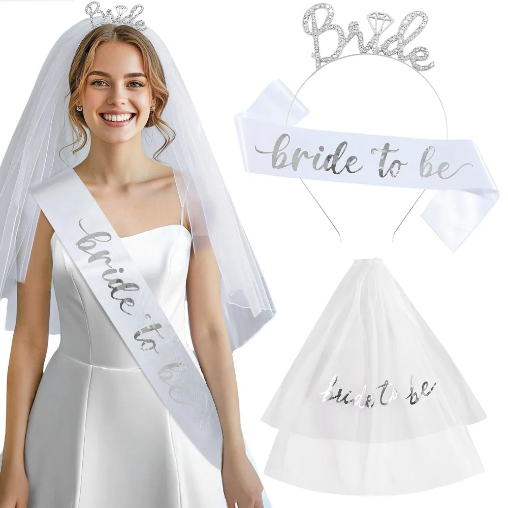 3 pçs/set noiva para ser tiara bandana faixa e véu para galinha despedida de solteira chá de panela festa de casamento favor decorações suprimentos