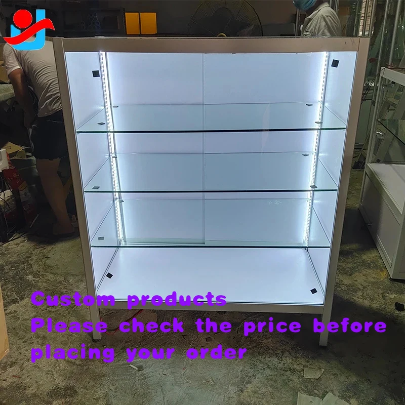 custom.Short Tempered Glass LED Lighting Showcase Cabinet Smoke Shop and Jewelry Display with Design