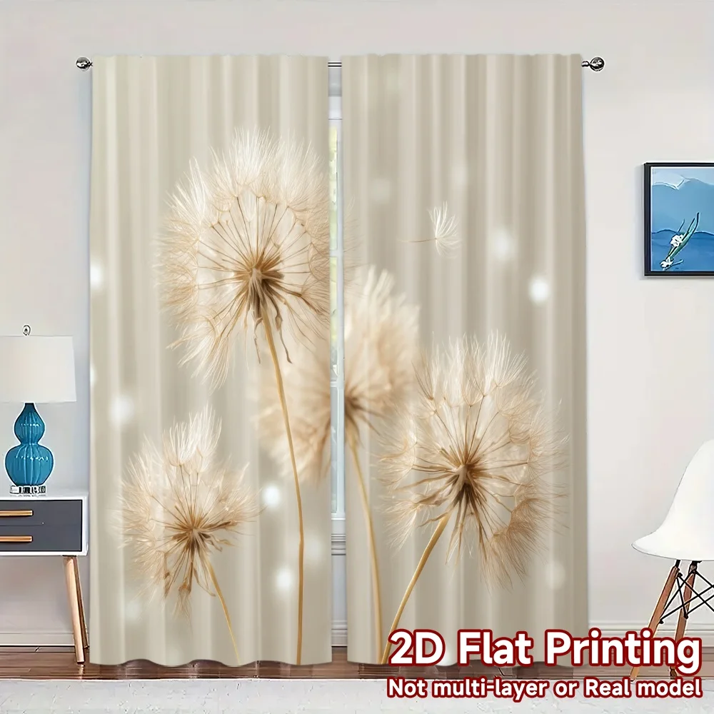 2pcs, 2D FLAT PRINTING Curtains (Without Rod) Dandelion Whispers Chic Chic Curtains Versatile Polyester Curtains Festive