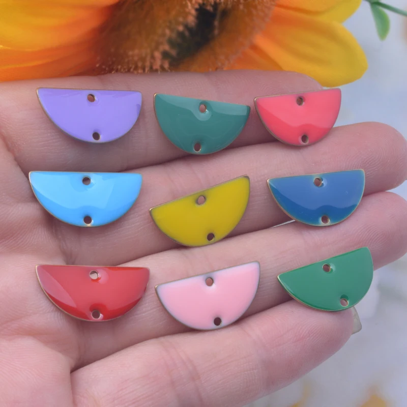 

6pcs Copper Half Connector Both-sided Colorful Enamel Charms Jewelry Findings For Jewelry Making Pendant