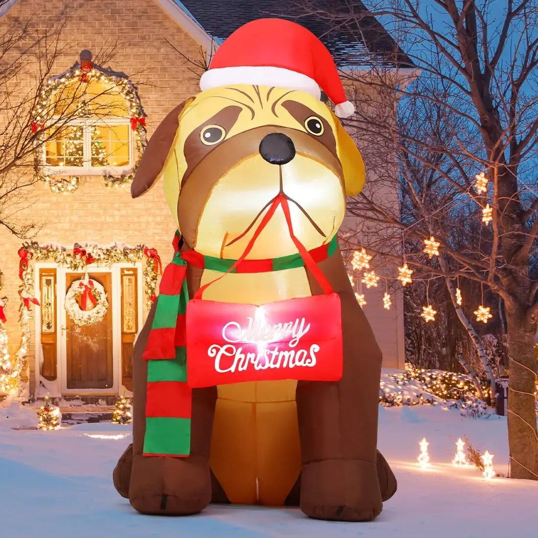 5 FT Christmas Inflatable Dog Wearing Hat Factory Price Blow up Dog LED Lights Outdoor Christmas Decoration for Xmas