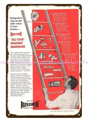 1955 Russwin American Builders Hardware New Britain CT metal tin sign deco bar