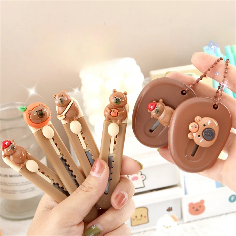 Cartoon Guinea Pig Mini Utility Knife Elementary School Paper Knife Portable Express Knife Cutting Tool School Office Stationery