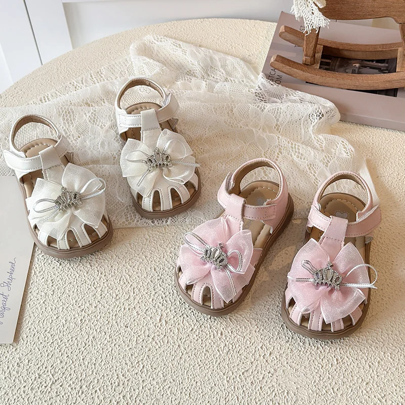 

Girls Crown Bow Sandals Summer Princess Shoes 1-6 Years Old Baby Sandals Flats
