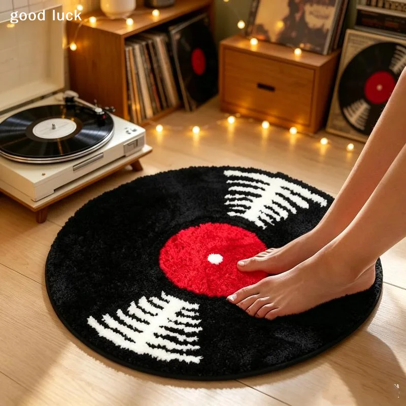 AnswerVintage Vinyl Record Semicircle Doormat Music-Themed Non-Slip Absorbent Entryway Mat Washable Bathroom Rug Home Decor