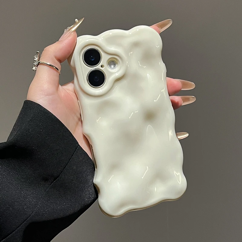 Ins Fashion White 3D Wave Texture Phone Case For iPhone 17 Air 16 15 13 14 12 11 Pro Max 16 Plus Soft Silicone Back Cover Cases