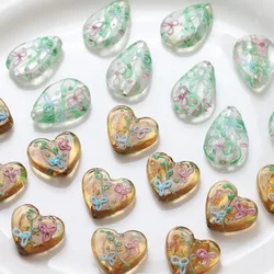 4PCS Glaze Glass Silver Foil Love Heart Beads Jewelry Making Supplies Bracelet DIY Material Accessories