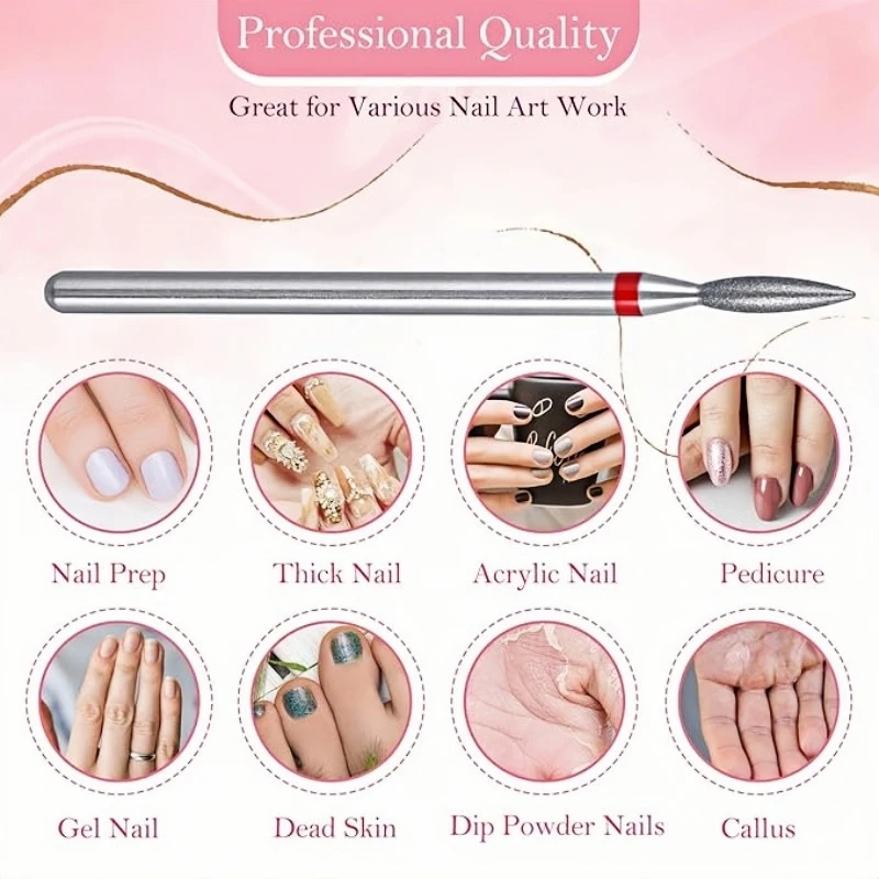 8 pezzi di alta qualità diamante fresa punte da trapano per unghie set per trapano per unghie accessorio per macchina per cuticole strumenti per sbavature a forma di fiamma