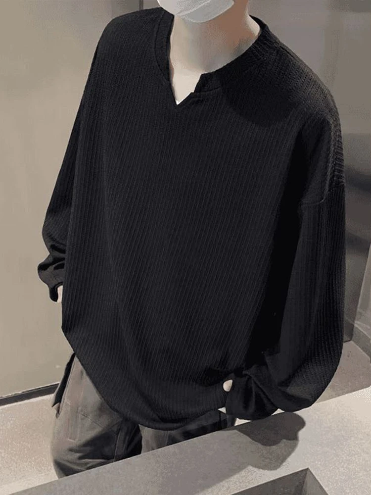 

Pure Bla V-Ne Long Sve Hoodie Men's Spring Autumn Sle American Texture Heavyweight Trendy Base irt Inner Wear