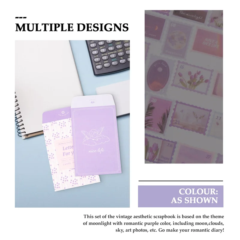 1 مجموعة خمر سجل القصاصات عدة سكرابوكينغ لوازم عدة غير المرغوب فيه مجلة لوازم كيت مع دفتر الشبكة A6 (ضوء القمر)