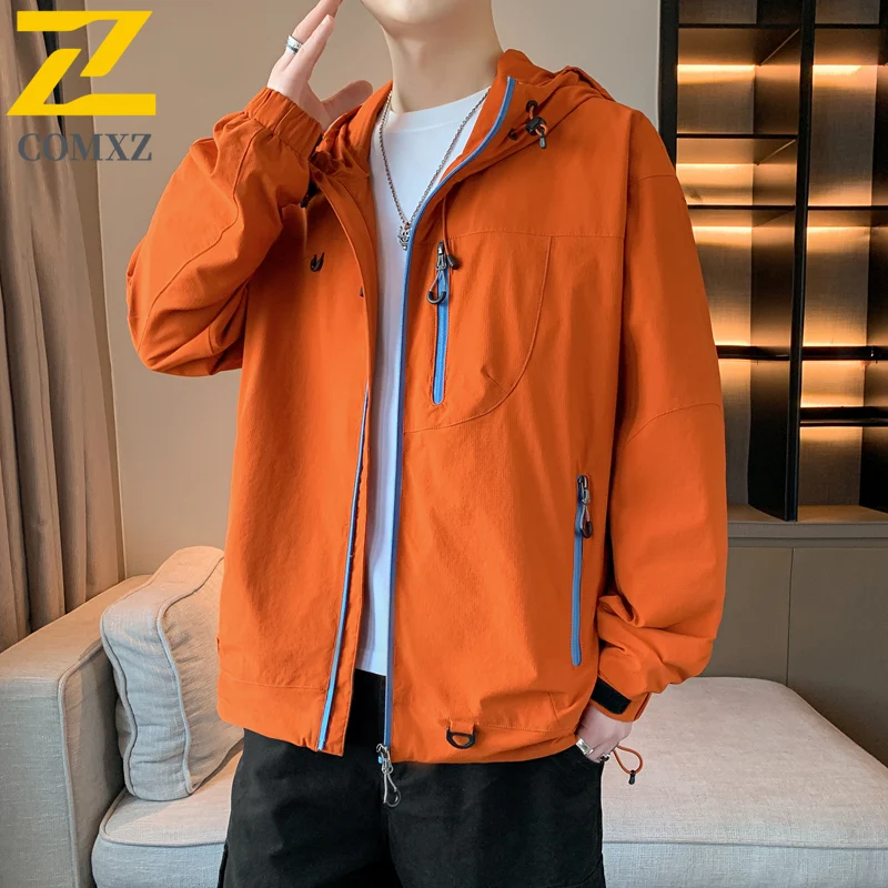 

COMXZ Luxury Men Jacket Comfort Outdoor Adventure Windproof Motorcycle Jacket Classic Hood Daily Lightweight Autumn Windbreaker