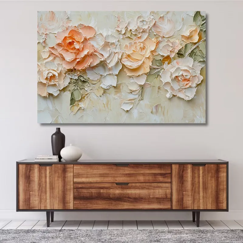 Romantyczny Kwiatowy Plakat z Białymi Hortensjami i Różami, Teksturowany, Botaniczny Obraz na Płótnie, Dekoracja Ścienna, Obrazy do Domu