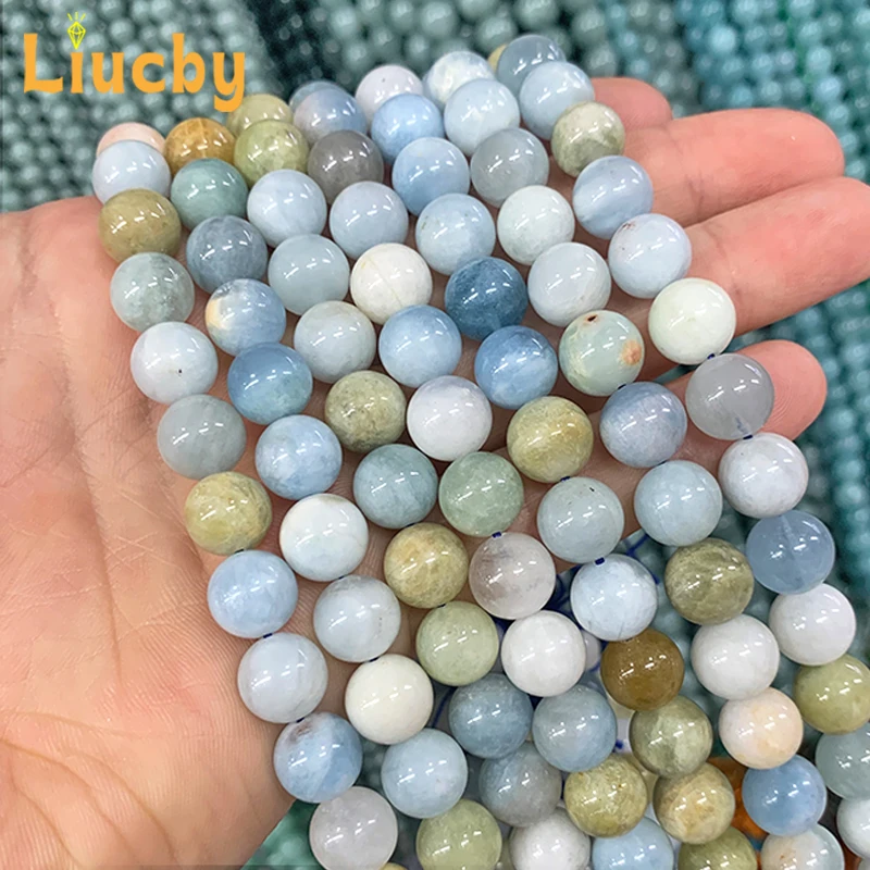 Real Natural stone Pure Natural Sea Blue Treasure jade Smooth Beads For Jewelry Making DIY Fashion Necklace 15\