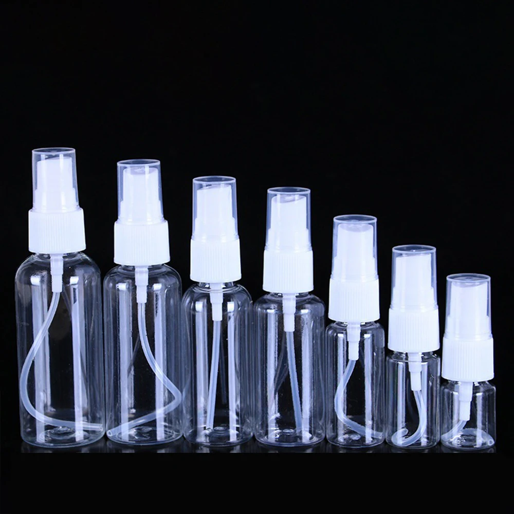 50 SZTUK 10/20/30/50/60/100ml Drobna mgiełka Przezroczyste butelki z rozpylaczem z białą pompką do olejków eterycznych Perfumy podróżne Butelka wielokrotnego napełniania — zdjęcie 4
