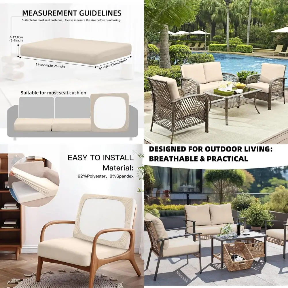 

12-Pack Beige Outdoor Cushion Slipcovers - Stretchy, Washable Patio Furniture Covers for Sofa