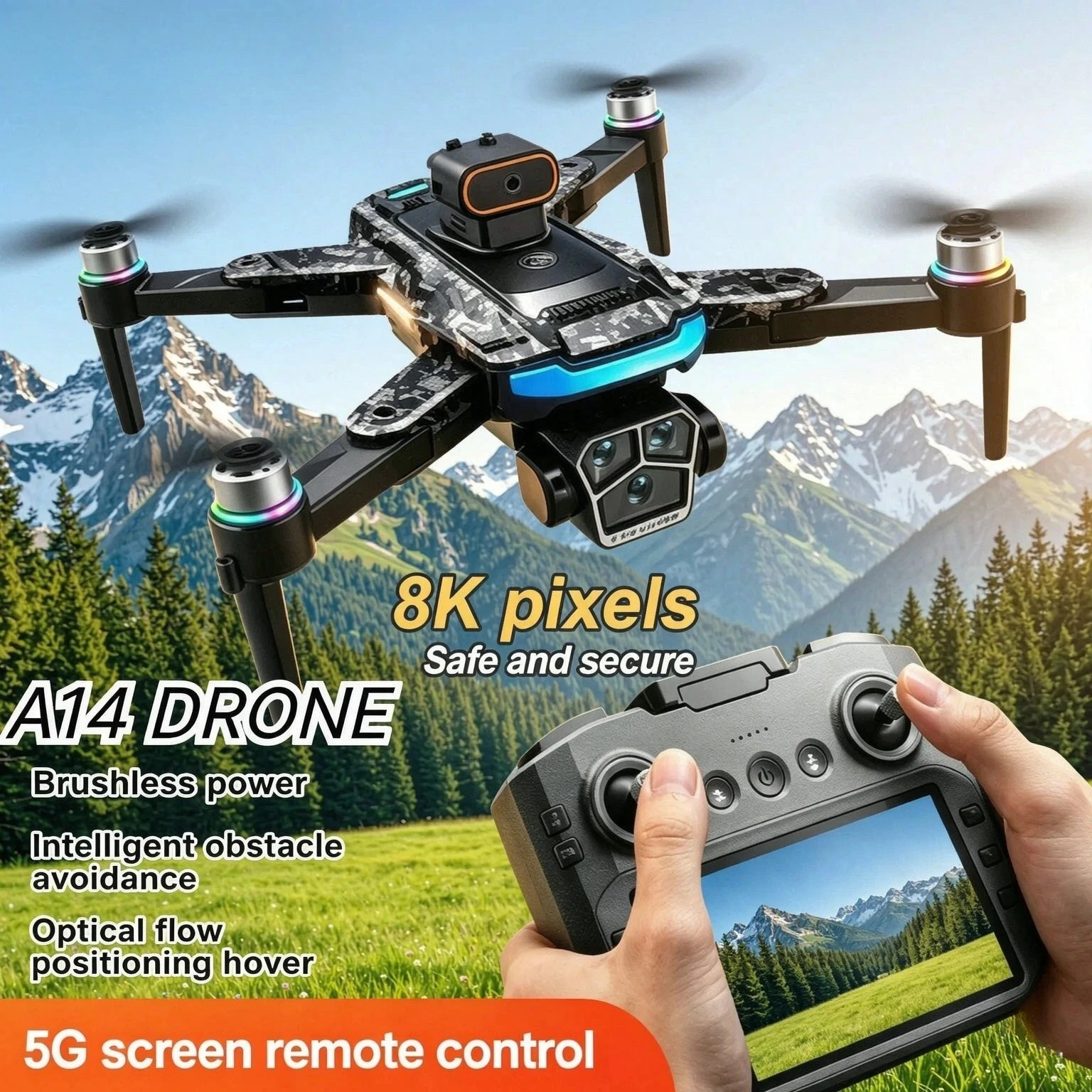 Original A14 GPS Foldable RC Quadcopter 8K Triple‑Camera Brushless Motor Optical Flow Omnidirectional Obstacle Avoidance Drone