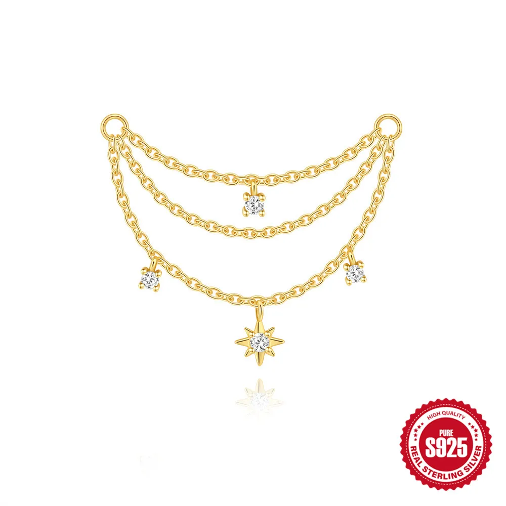 CANNER 1 STÜCK 925 Sterling Silber Achtzackiger Stern CZ Piercing Ohrring Für Frauen Ins Quaste Kette Stud Ohrring Party Edlen Schmuck