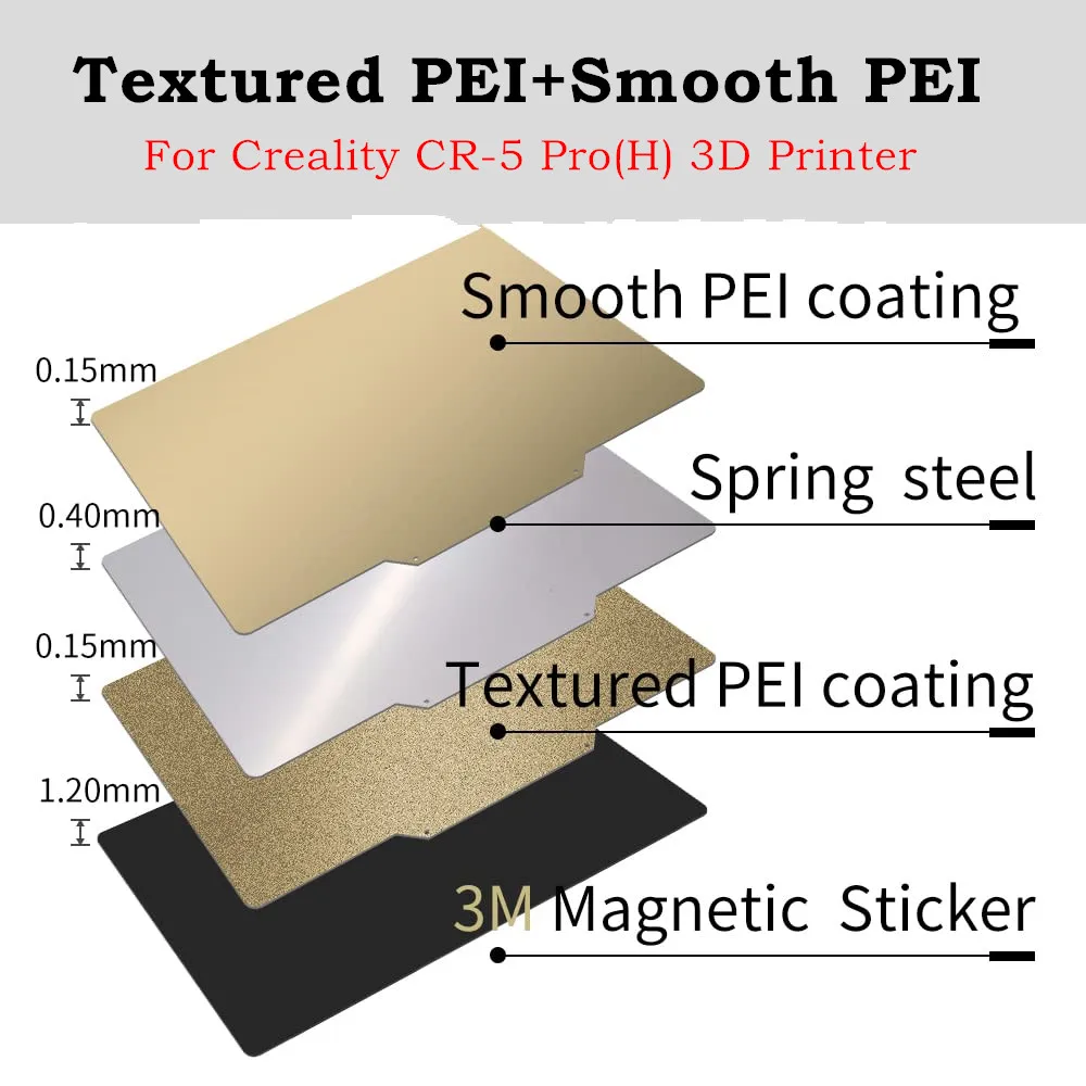

PEI Build Plate for Creality CR-5 Pro(H) 3D Printer 240x310mm Double Sided Smooth/Textured PEI Spring Steel Flexible Print Bed