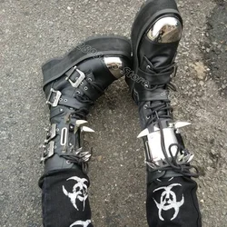 Rivet Decor Platform Punk Style Boots Round Toe Lace up Buckle Decor Side Zipper Spring Women Boots 2024 Zapatos Para Mujere