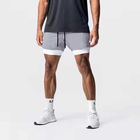 New Summer Men's double-deck shorts Gyms Fitness Quick Dry Training Shorts men 2 In 1 Multi-pocket sweatpants men Running shorts