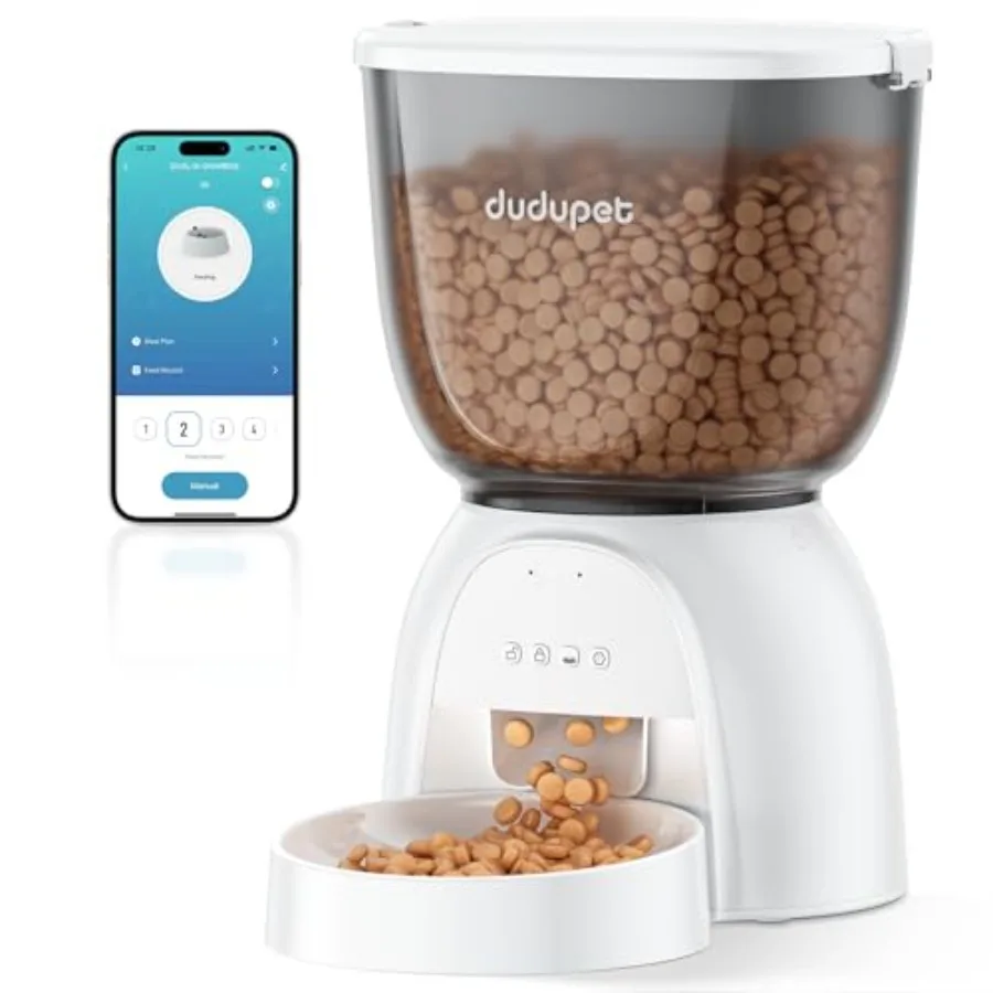 Automatic Cat Feeder 5G WiFi, Automatic Pet Feeder with App Remote Control, 5L Cat Dry Food Dispenser Dual Power, 10 Meals Prog