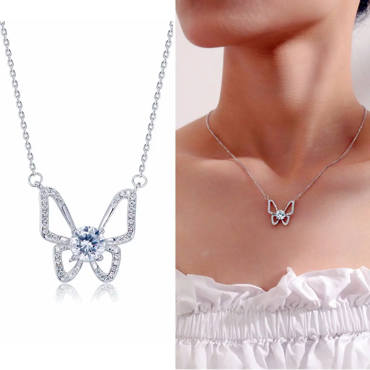 Platinum PT950 Moissanite Butterfly Necklace Jewelry Women's Niche Design Premium Feeling Collarbone 1 Carat