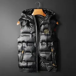 New Autumn Winter Shiny Vest For Men Waterproof Junior Boy Sleeveless Jacket 20-35 Years Young Man Waistcoat With Hooded