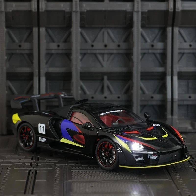 Para 1:24 McLaren Senna supercoche de aleación modelo colección de adornos de coche puertas y maletero del capó del motor se puede abrir regalo para niños