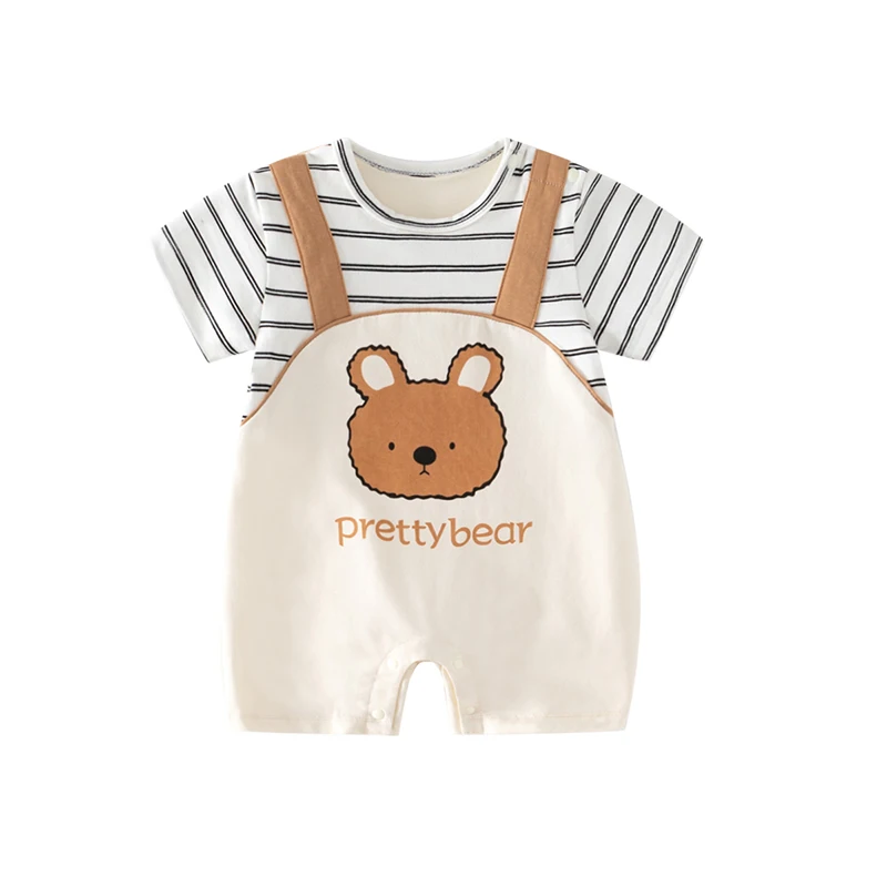 Baby summer short-sleeved one-piece clothes newborn sling crawling clothes fake two-piece thin breathable male and female baby o