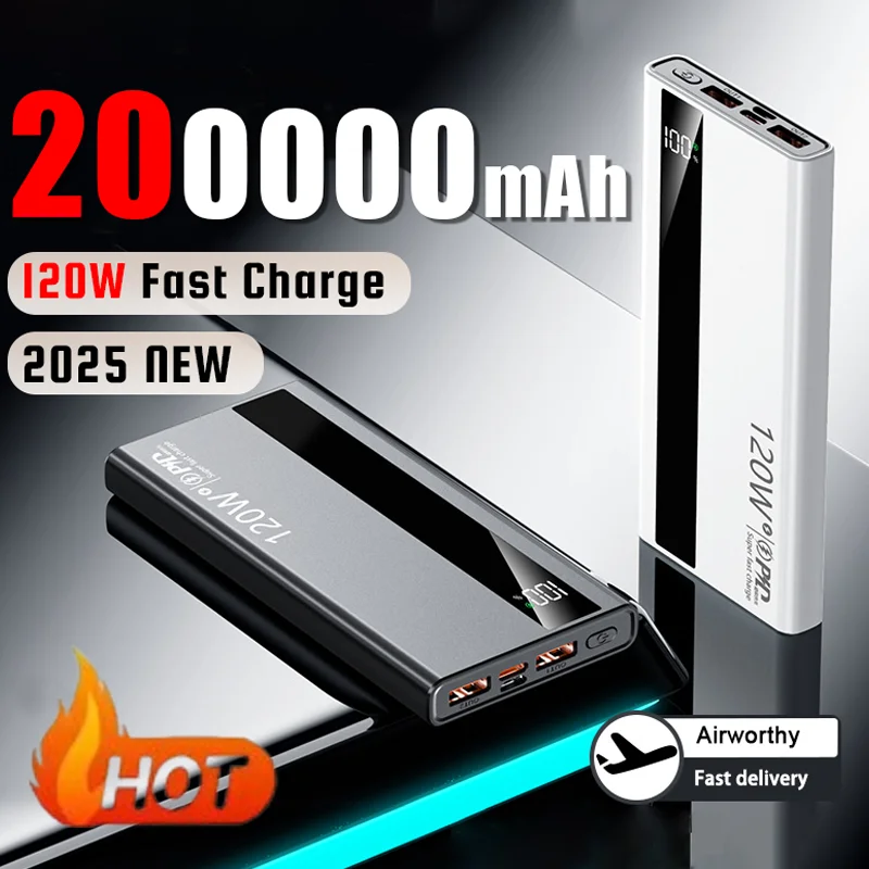 200000 Power Bank mAh 120W Ricarica rapida Display digitale ad alta capacità Power Bank portatile per iPhone Xiaomi Samsung 2025 Nuovo
