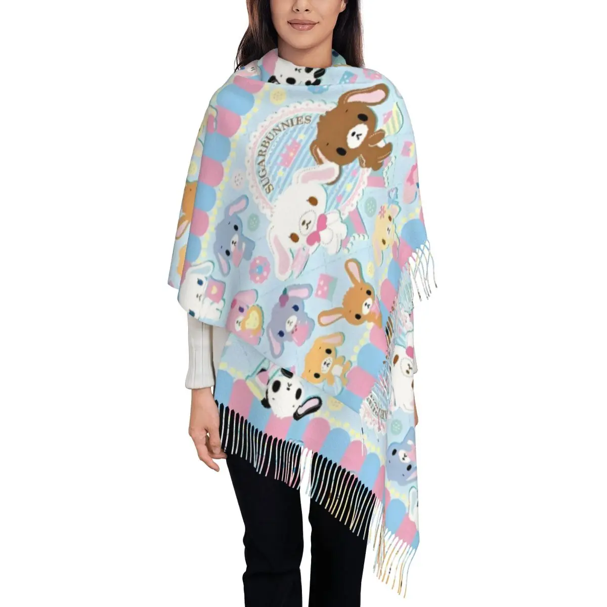 

Модный мультфильм на заказ Sanrio Sugarbunnies шарф с кисточками женские зимние теплые шали накидки женские милые шарфы в стиле аниме