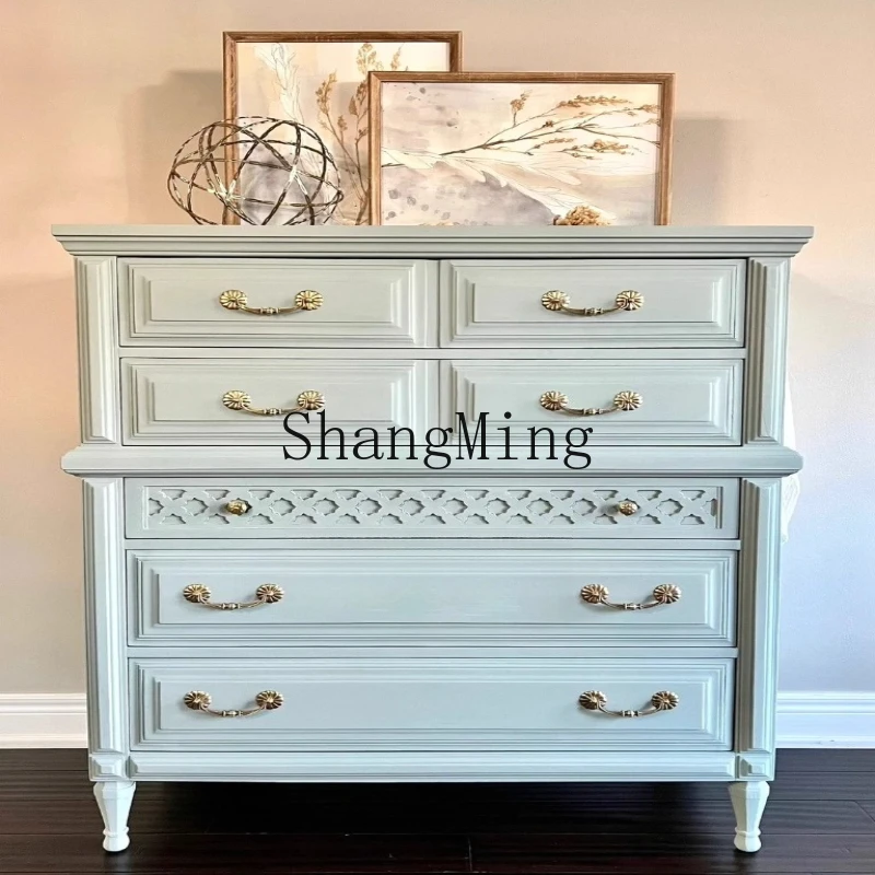 

ZYY pastoral solid wood chest cabinet living room home carved cabinet retro bedroom clothing storage high chest cabinet