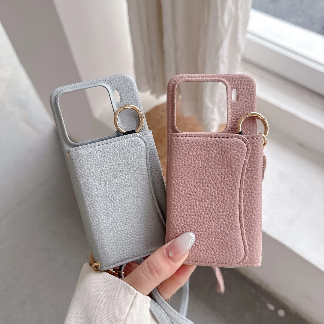 

For Xiaomi 15 Ultra 13 PRO 14 Case Protective Shell Back Cover Fashion Leather Skin Card Texture With Lanyard