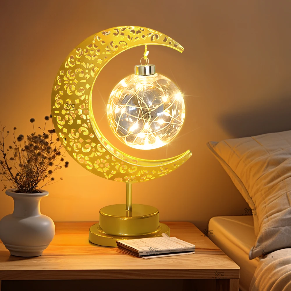 المحمولة عيد الميلاد ليلة ضوء خمر ستار القمر ديكور الجدول العين رعاية الدافئة توهج اللاسلكية LED لمبة مكتب عطلة ديكور هدية #1