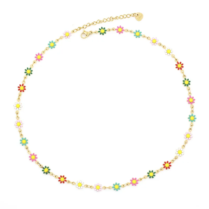 Spring And Summer 2024 New Bohemian Colored Enamel Necklace Environment-friendly Resin Stainless Steel Necklace For Women