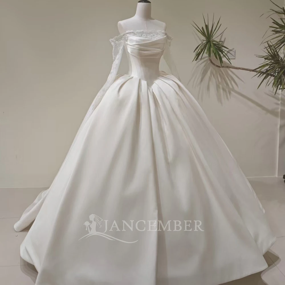 Romantic Chic Wedding Gown For Bride 2026 Satin Chapel Train Lace Up Back Boat Neck Customized Vestidos Novias Boda Civil