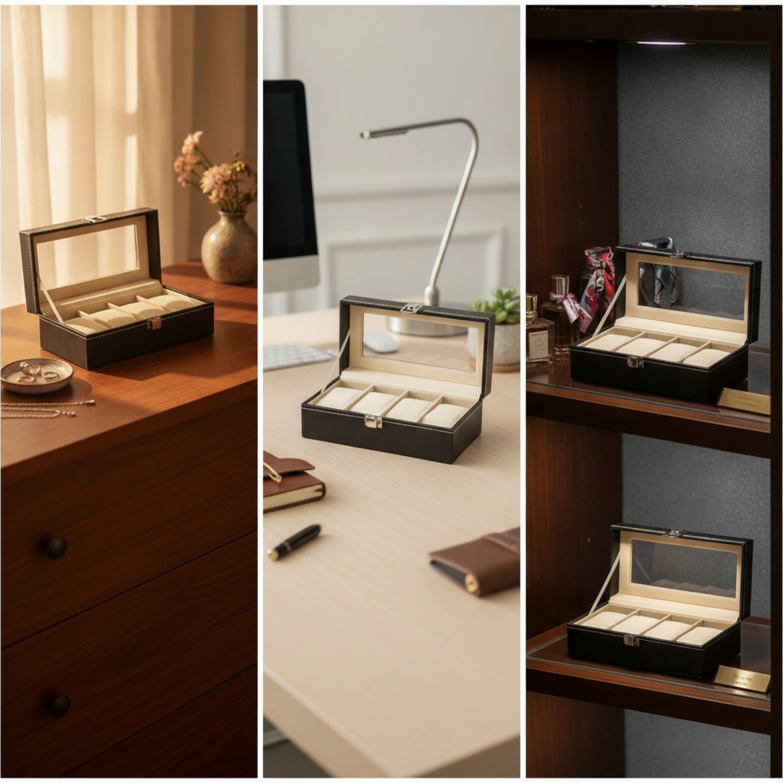 Watch Display Box Dustproof Watch Storage Box Storage Holder Sturdy Organizer Transparent for Collectors, Countertop