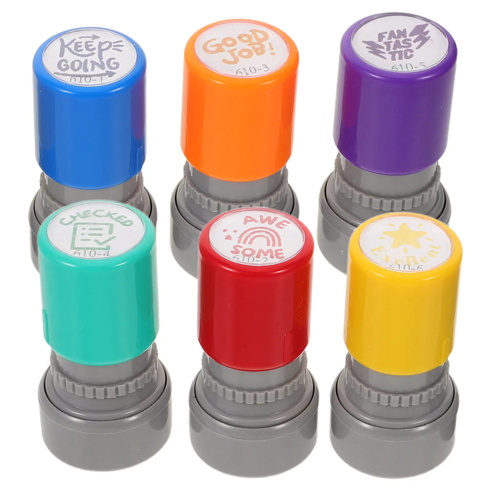 6Pcs Children's Education Stamps Self-Inking Teacher Reward Stamp Set Classroom Homework Grading Feedback Motivational Stamps