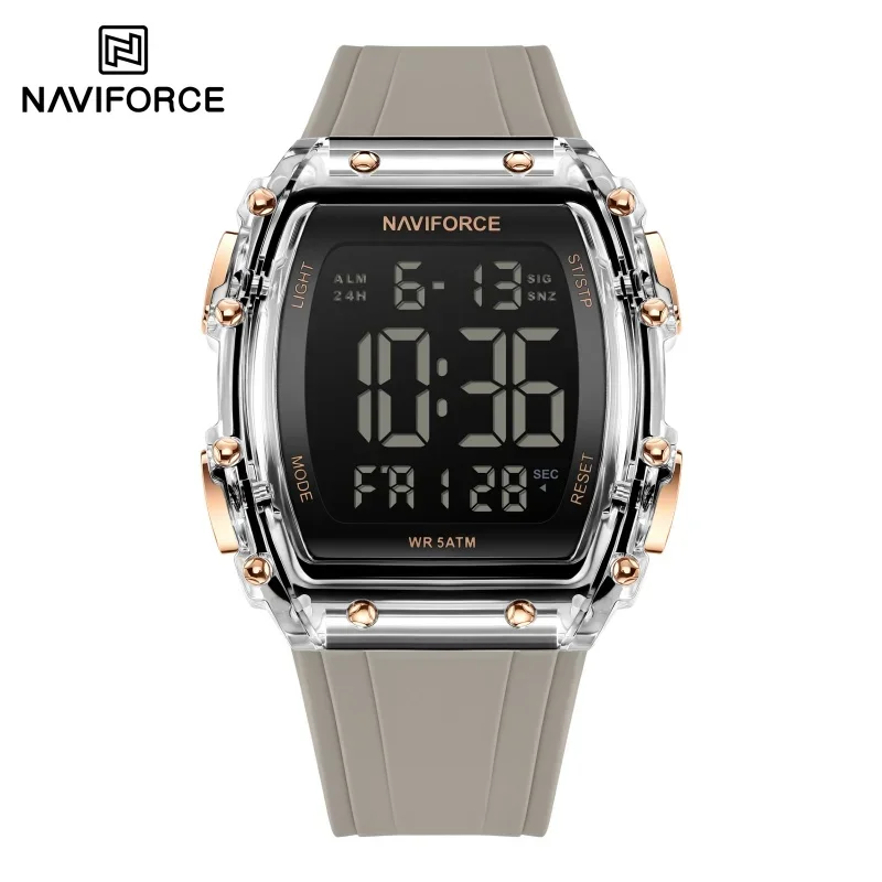 

NAVIFORCE NF6107 ЖК-цифровые спортивные часы для мужчин, повседневный будильник, 50 м, водонепроницаемый силиконовый ремешок, электронные наручные часы