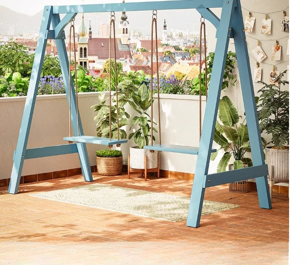 Outdoor rural courtyard antiseptic wood swing, solid wood rocking chair, hanging chair, outdoor cradle terrace